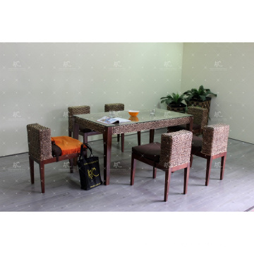 Compact Solid Design Water Hyacinth Dining Set For Indoor Natural Wicker Furniture